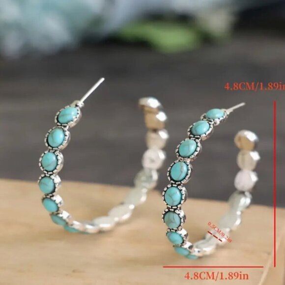 Silver plated Turquoise Howlite Stone Hoop Earrings - NWTs - Picture 5 of 5